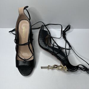 Shoedazzle BEANEE Black Faux Snake Skin Gold Snake Heels Women’s Size 12 FLAW